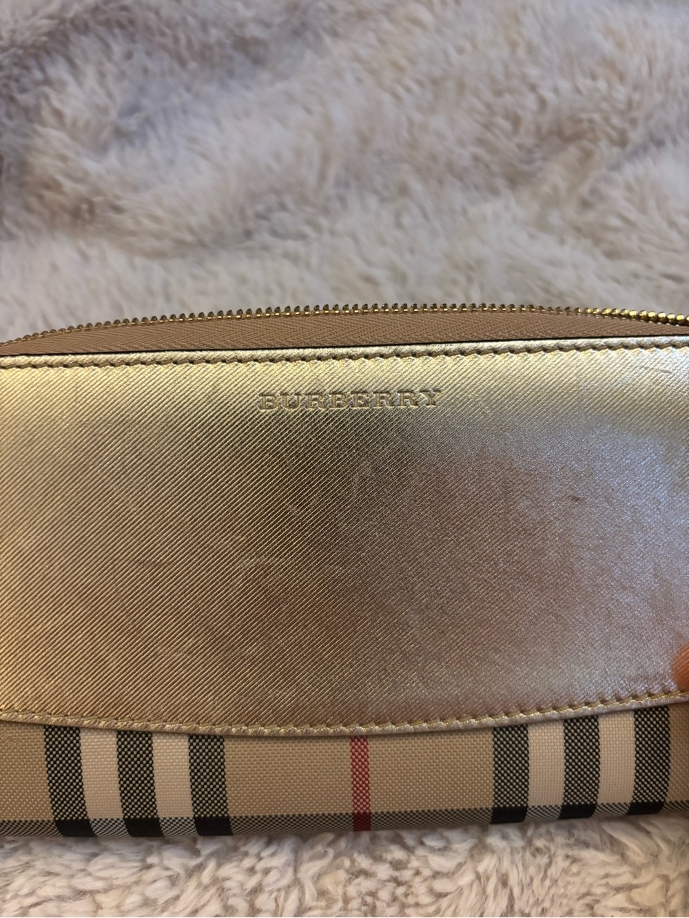 ✨Rare Vintage Burberry Metallic Gold Leather & Nova Check Zip Wallet - Picture 2 of 11